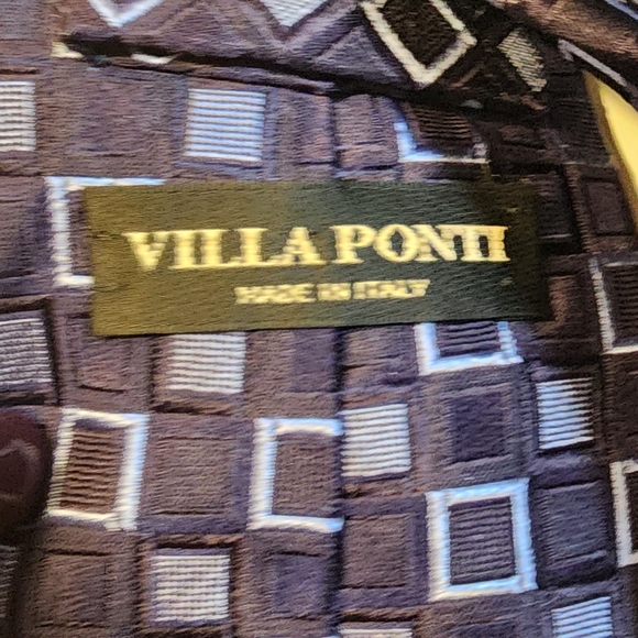 Villa Ponti Made Ib Italy Geometric Patterned Men's Silk  Blue Tie - Picture 2 of 6